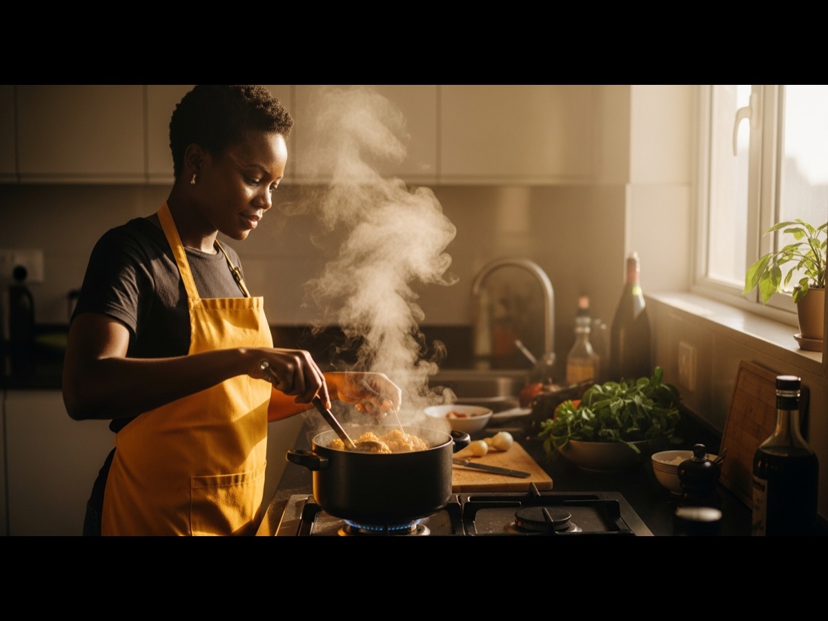 A chef plating a freshly cooked meal to sell on Urua